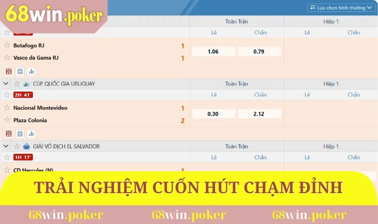 Thể Thao 68WIN 3 Trải nghiệm cuốn hút chạm đỉnh kịch tính