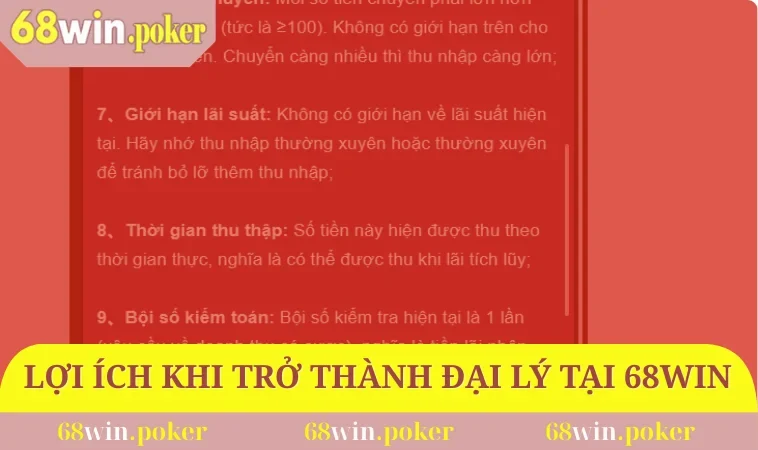 Những lợi ích vượt trội khi trở thành đại lý tại 68WIN