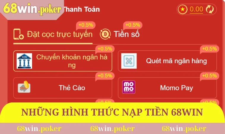 Nạp Tiền 68WIN 1 Những hình thức nạp tiền 68WIN được ưa chuộng