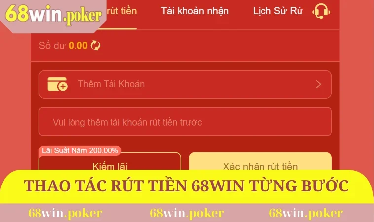 Rút Tiền 68WIN 1 Thao tác rút tiền 68WIN từng bước